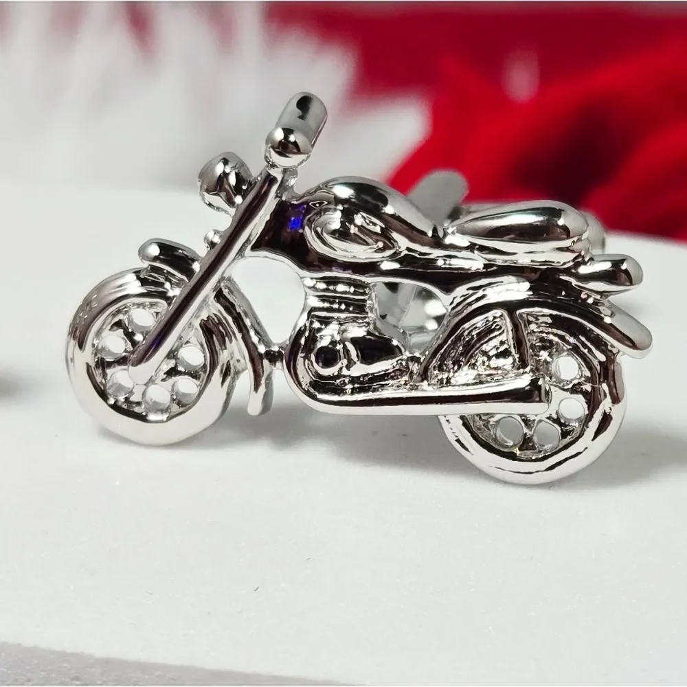Silver Motorcycle Cufflinks Biker Rider Statement Formal Gift Professional Tux
